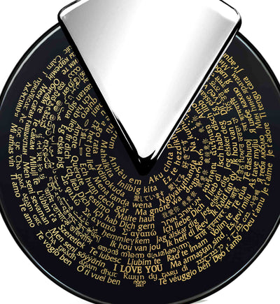 I Love You Necklace Set 24k Gold Inscribed in 120 Languages on Round Spinning Onyx