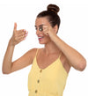 Girl looking thru magnifying glass 24k gold inscribed nanostyle necklace