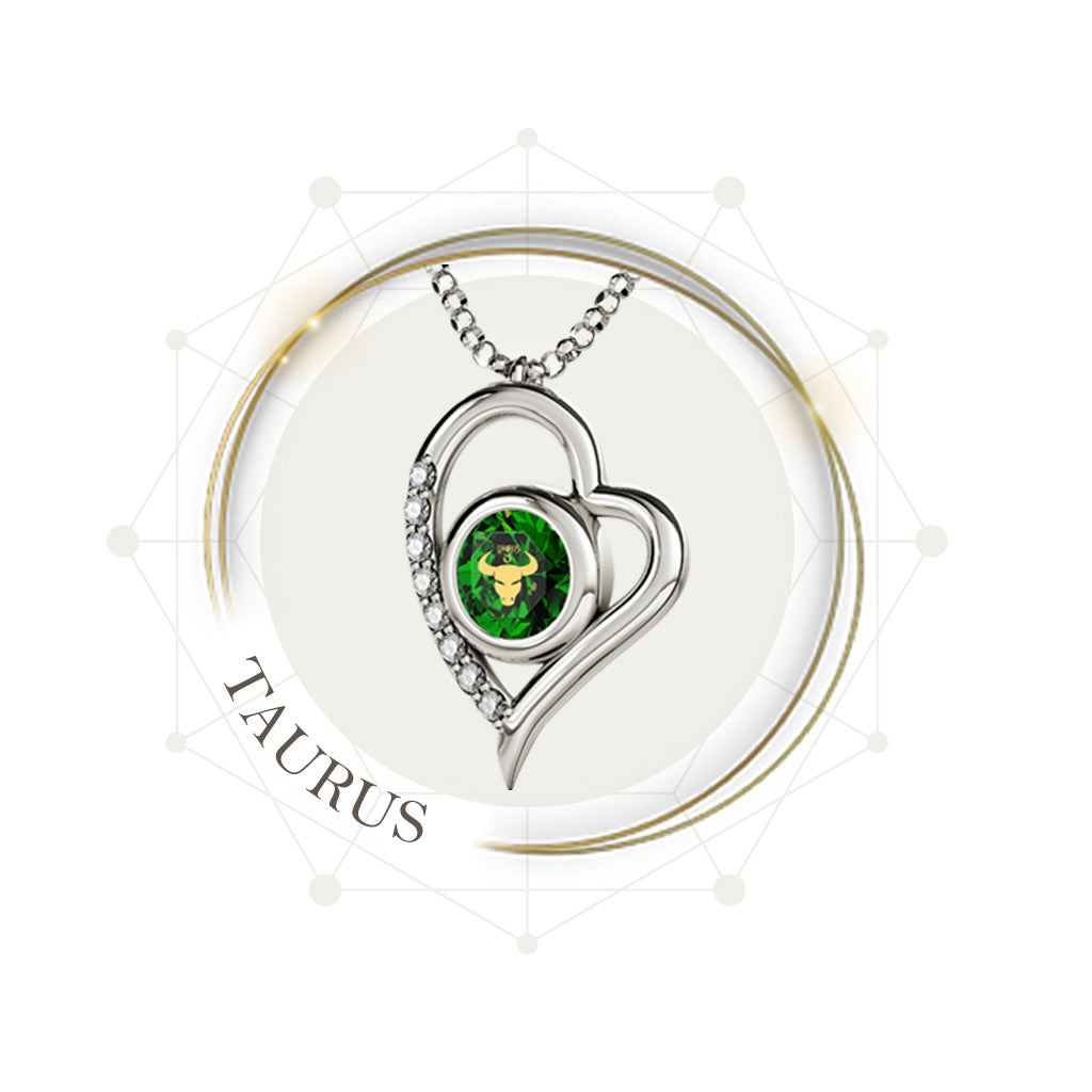 Sterling silver heart necklace with Taurus Zodiac 24k gold imprint