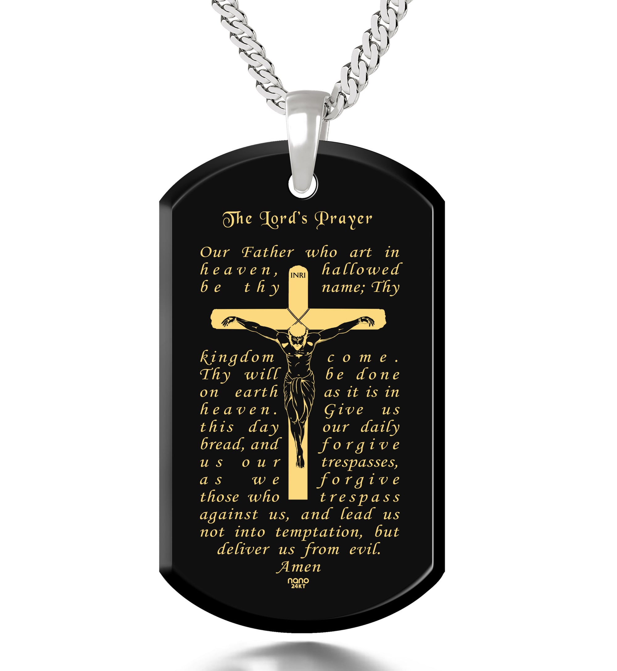  REVEMCN Black Silver Stainless Steel Dog Tag Cross Necklace for  Men Boys Featuring Lord's Prayer Bible Verse Cross Pendant with 20-24 Inch  Rope Chain, Inspirational Jewelry Gift for Boys and Men (