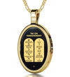 10 Commandments Necklace Hebrew Pendant 24k Gold Inscribed on Onyx - NanoStyle Jewelry