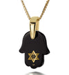 Hamsa Charm Necklace 24k Gold Inscribed Hebrew Shema Israel Pendant