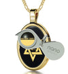 Star of David Necklace Shema Israel Pendant 24k Gold Inscribed on Onyx - NanoStyle Jewelry