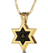 Men's Star of David Necklace 24k Gold Inscribed Shema Israel Pendant on Onyx - NanoStyle Jewelry