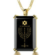 Men's Star of David Necklace Menorah Pendant Psalm 67 24k Gold Inscribed on Onyx - NanoStyle Jewelry