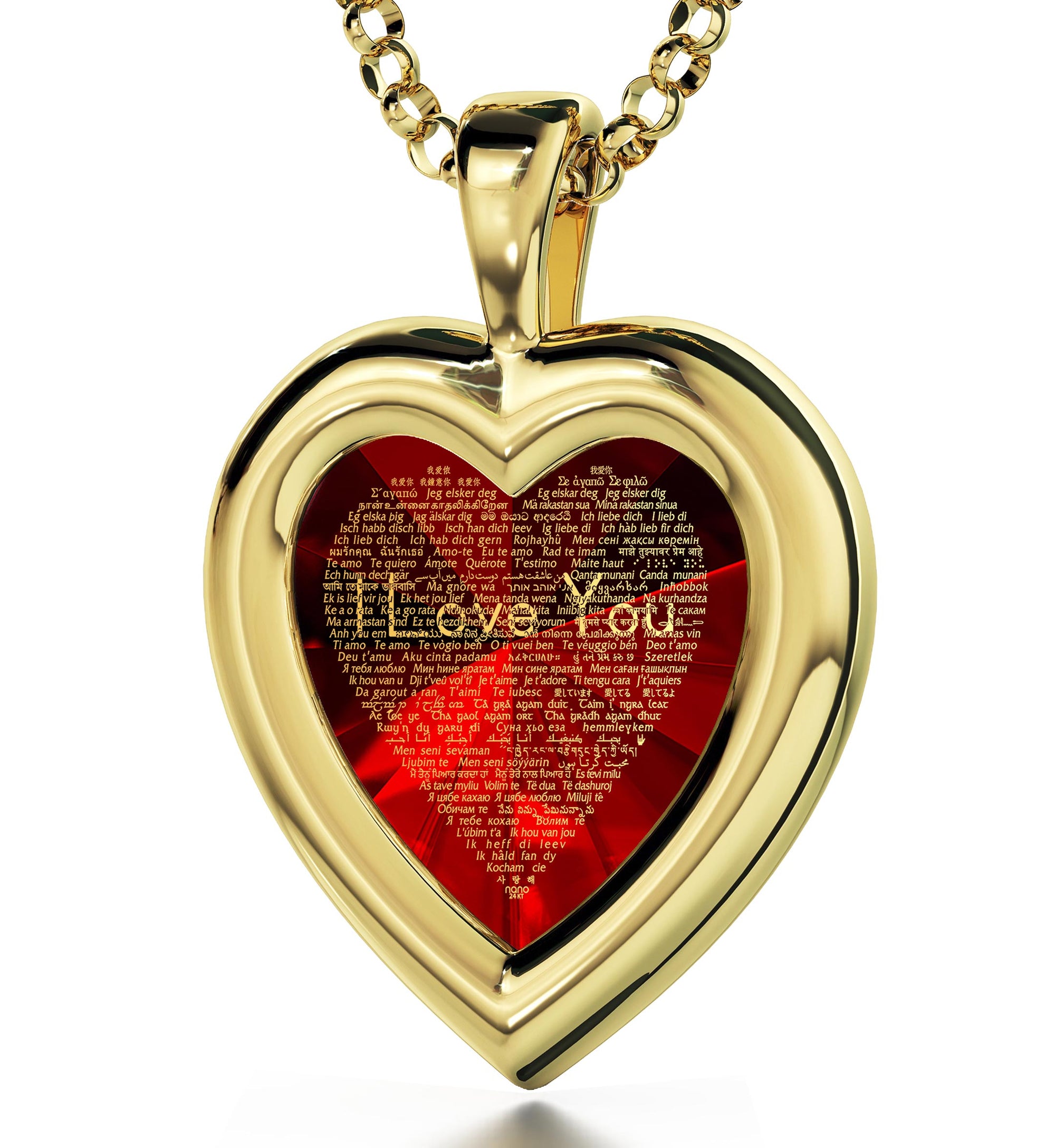 I Love You Gold Tone Heart Necklace & Bracelet Set - Stainless Steel XO Stampato 18