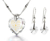 925 Silver I Love You Necklace 12 Languages Gold Inscribed and Crystal Earrings Heart Jewelry Set - NanoStyle Jewelry