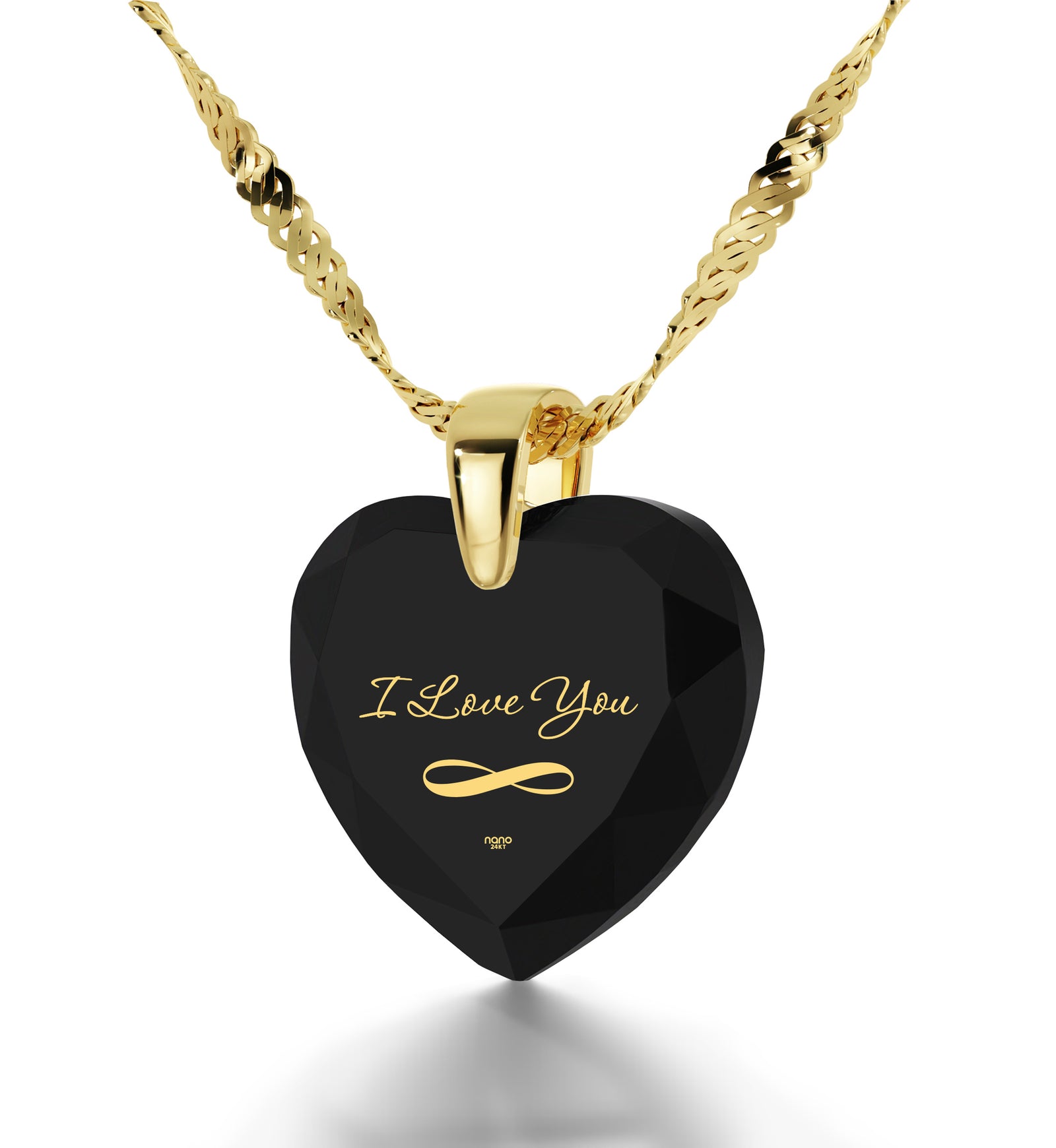 Gold Plated Infinity I Love You Necklace Heart Pendant 24k Gold Inscribed Cubic Zirconia - NanoStyle Jewelry