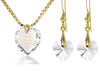 Tiny Heart Jewelry Set 24k Gold Inscribed I Love You to the Moon and Back Necklace and Drop Earrings - NanoStyle Jewelry