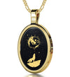 I Love You to the Moon and Back Necklace Wolf Pendant 24k Gold Inscribed on Onyx - NanoStyle Jewelry
