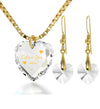 Tiny Heart Jewelry Set 24k Gold Inscribed I Love You More Necklace and Drop Earrings - NanoStyle Jewelry