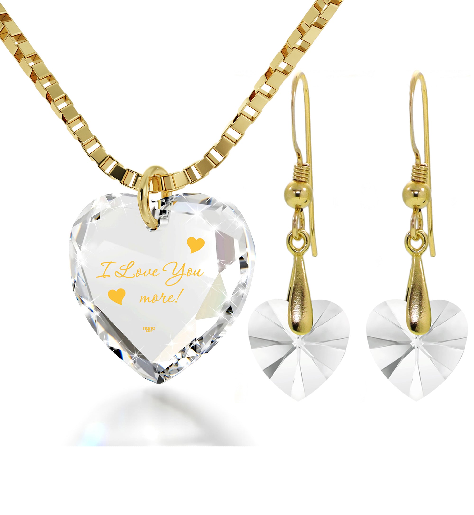 Romantic Yellow Gold Heart Pendant and Earrings Set