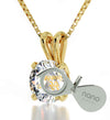 14k Yellow Gold Aquarius Necklace Zodiac Pendant 24k Gold inscribed on Crystal - NanoStyle Jewelry