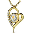 Gold Plated Zodiac Heart Pendant Aquarius Necklace 24k Gold inscribed on Crystal - NanoStyle Jewelry