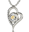 925 Sterling Silver Zodiac Heart Pendant Pisces Necklace 24k Gold Inscribed on Crystal - NanoStyle Jewelry