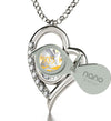 925 Sterling Silver Zodiac Heart Pendant Pisces Necklace 24k Gold Inscribed on Crystal - NanoStyle Jewelry
