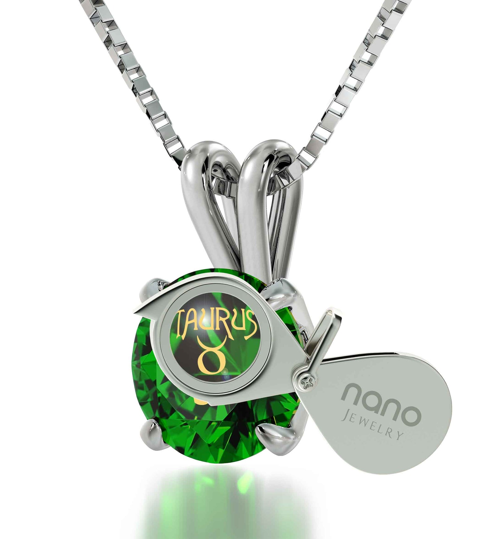 925 Sterling Silver Taurus Necklace Zodiac Pendant 24k Gold Inscribed on Crystal - NanoStyle Jewelry