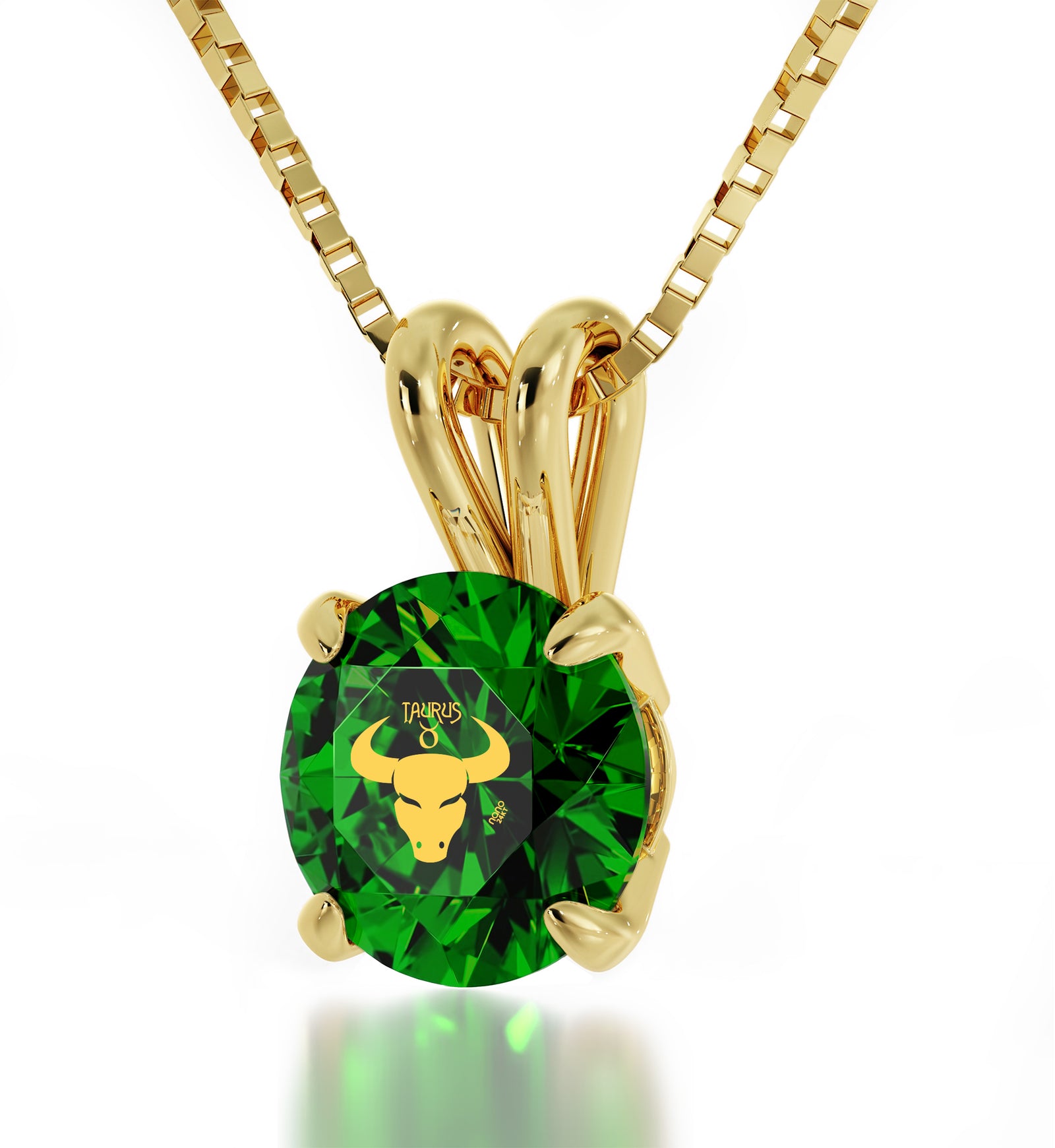 Gold Plated Taurus Necklace Zodiac Pendant 24k Gold Inscribed on Crystal - NanoStyle Jewelry