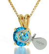 14k Yellow Gold Gemini Necklace Zodiac Pendant 24k Gold Inscribed on Crystal - NanoStyle Jewelry