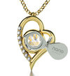 Gold Plated Gemini Necklace Zodiac Heart Pendant 24k Gold Inscribed on Crystal - NanoStyle Jewelry