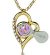 Gold Plated Gemini Necklace Zodiac Heart Pendant 24k Gold Inscribed on Crystal - NanoStyle Jewelry