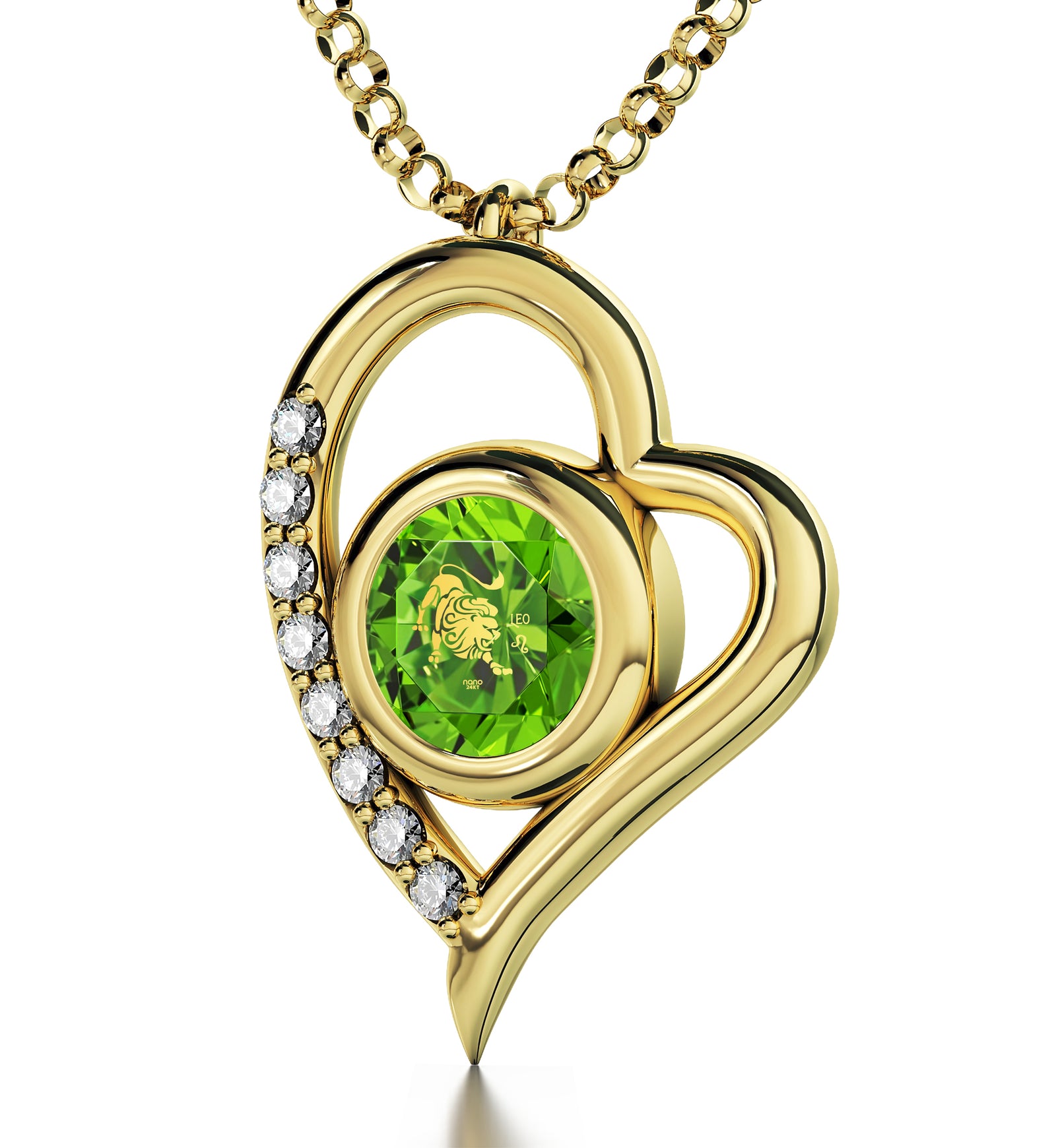 Gold Plated Leo Necklace Zodiac Heart Pendant 24k Gold Inscribed on Crystal - NanoStyle Jewelry