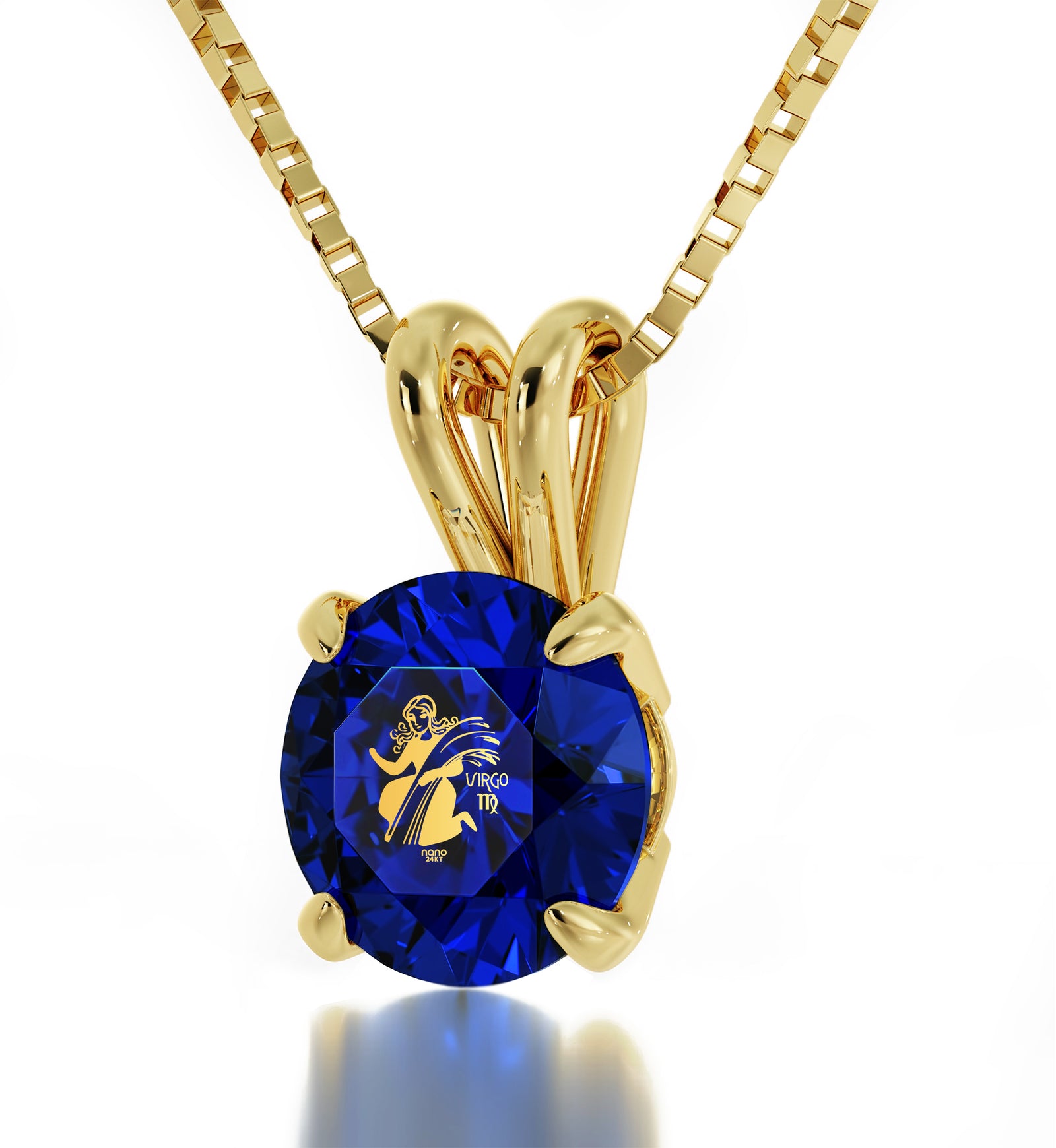 Gold Plated Virgo Necklace Zodiac Pendant 24k Gold Inscribed on Crystal - NanoStyle Jewelry