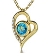 Gold Plated Libra Necklace Zodiac Heart Pendant 24k Gold Inscribed on Crystal - NanoStyle Jewelry