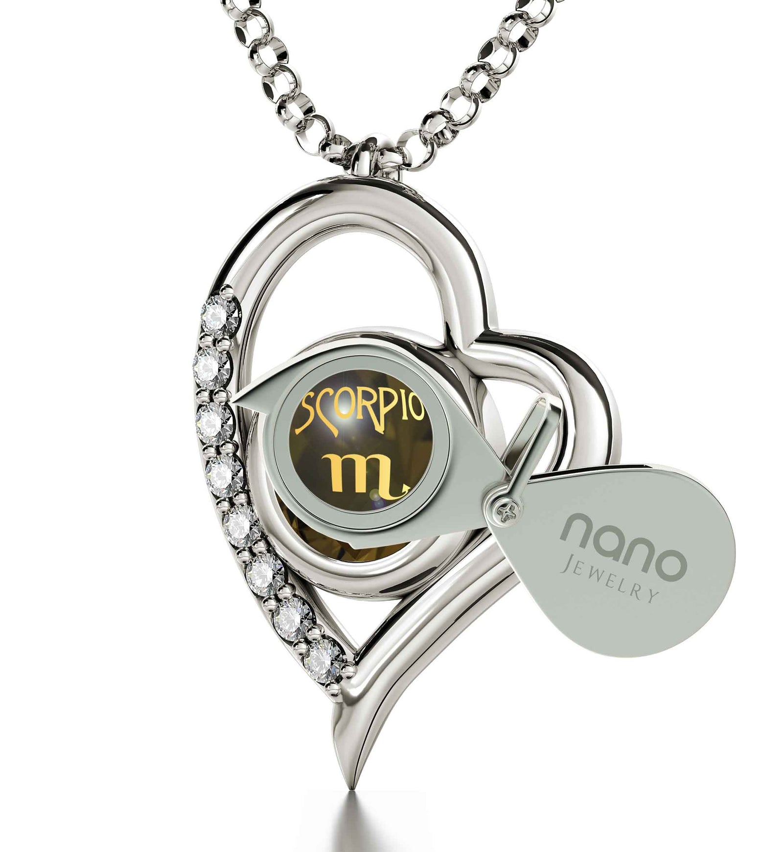 925 Sterling Silver Scorpio Necklace Zodiac Heart Pendant 24k Gold Inscribed on Crystal - NanoStyle Jewelry