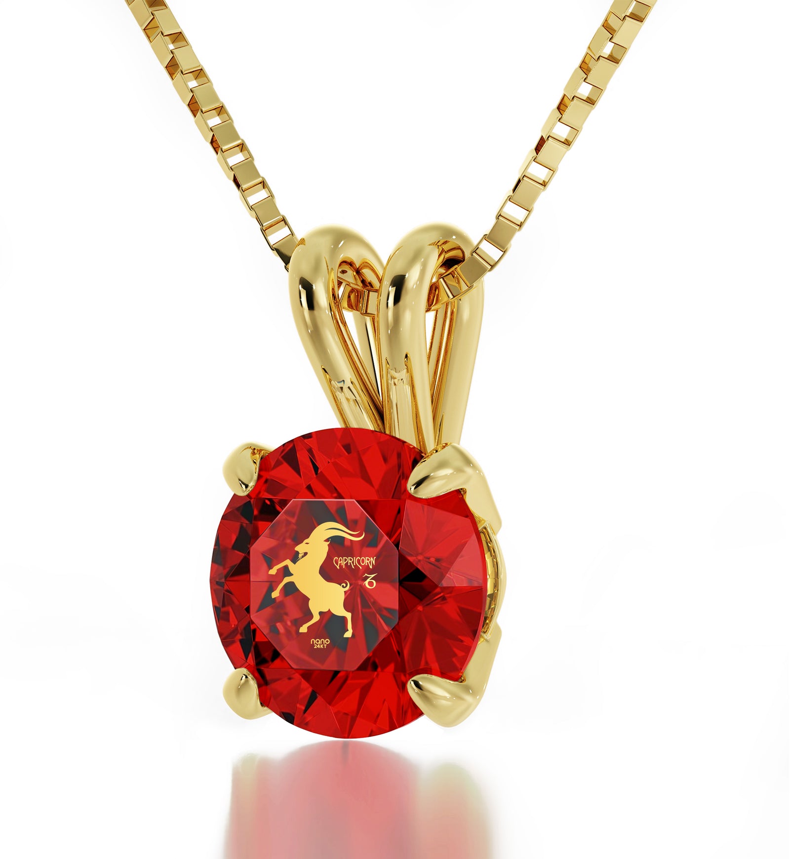 14k Yellow Gold Capricorn Necklace Zodiac Pendant 24k Gold inscribed on Crystal - NanoStyle Jewelry