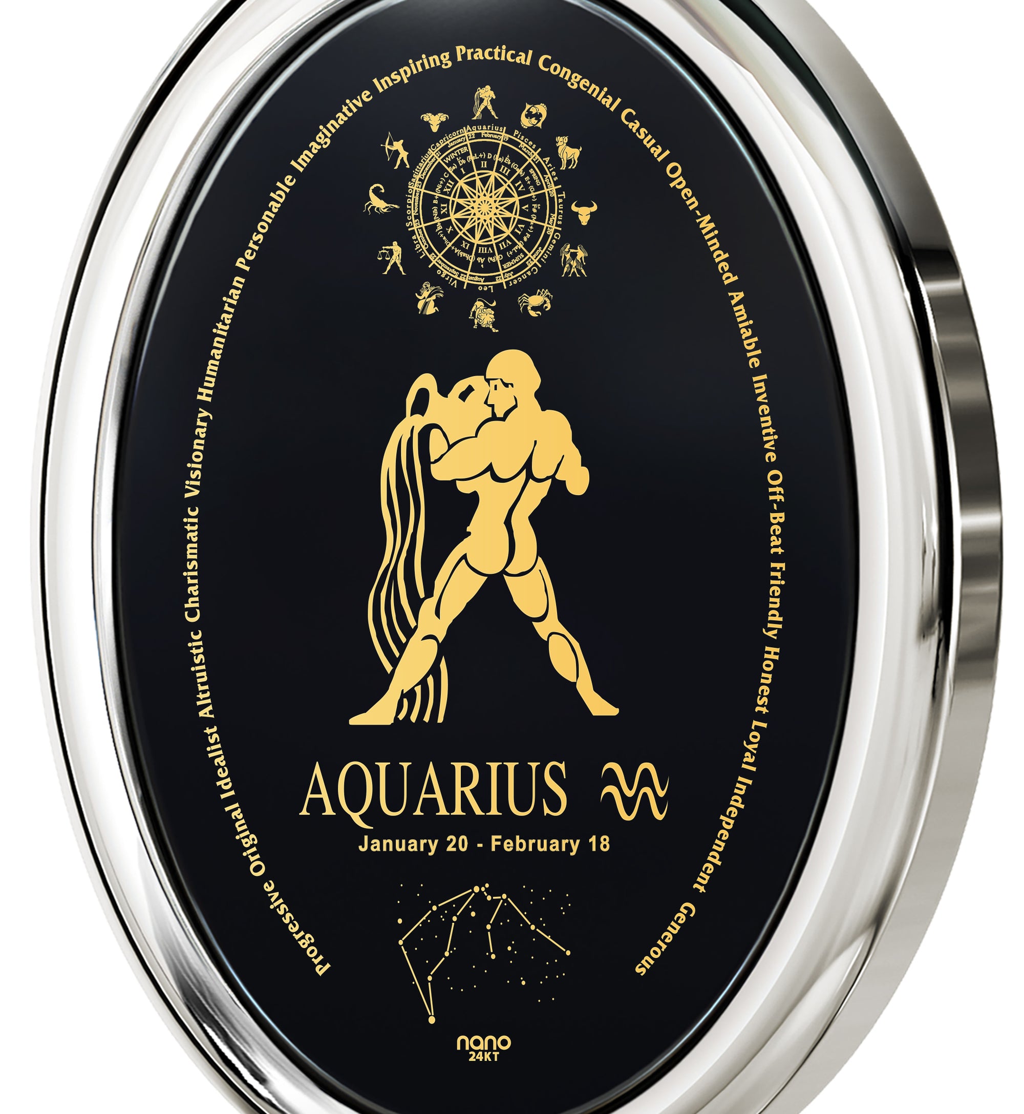 World\'s Only 24k Unique Inscribed | NanoStyle Aquarius Gift Gold Jewelry Necklace - Zodiac