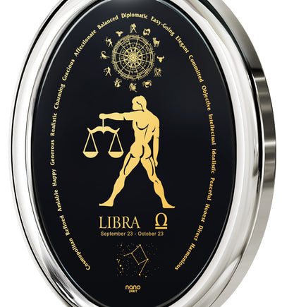 Libra Necklace Zodiac Pendant 24k Gold Inscribed on Onyx Stone - NanoStyle Jewelry