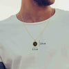 Male Model Wearing Sagittarius Necklaces for Lovers of the Zodiac | Inscribed in 24k Gold Zodiac Birthday Jewelry Gift