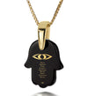 Hamsa Necklace Happiness Acronym Charm Pendant 24k Gold Inscribed