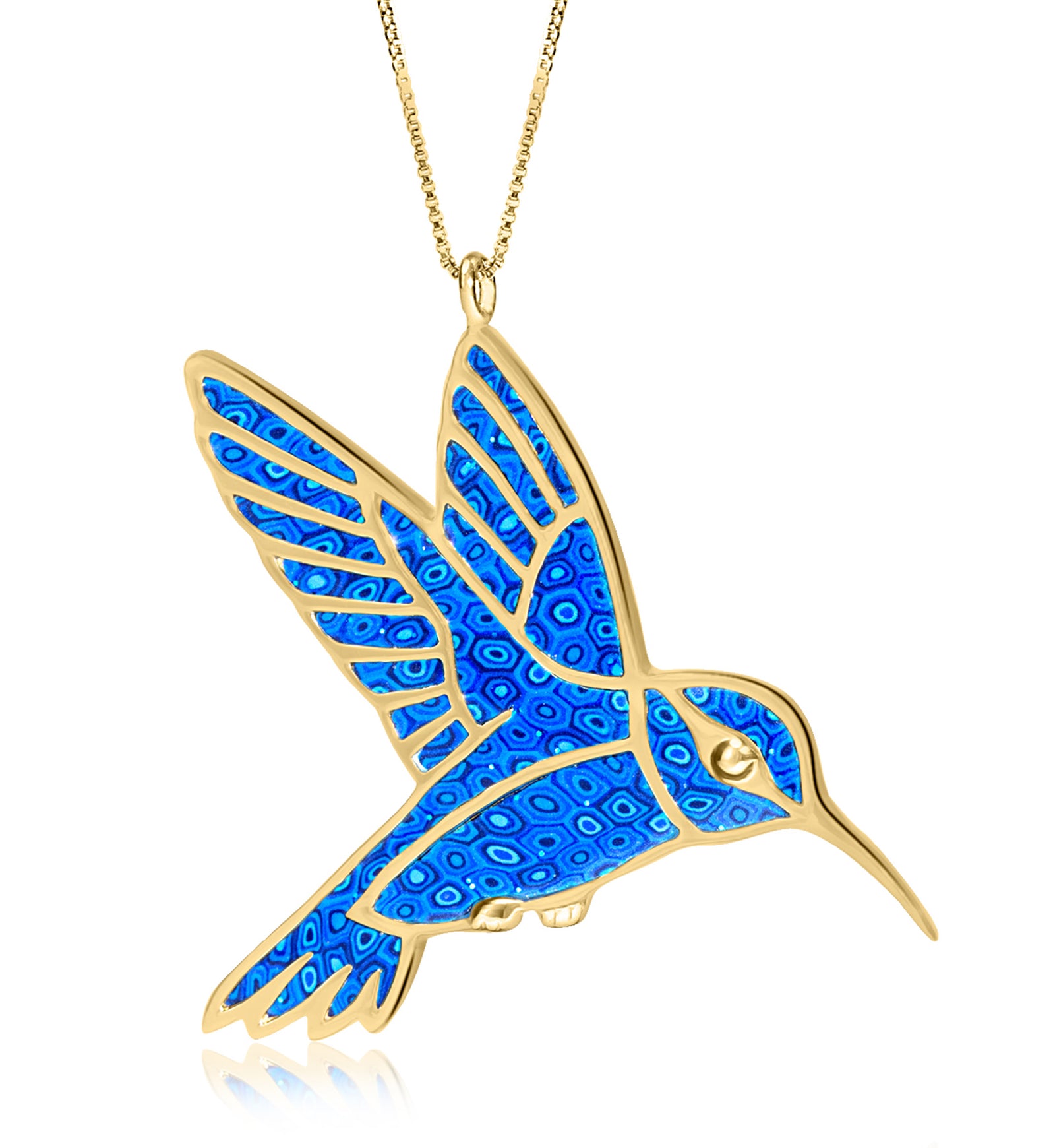 Gold plated silver polymer clay hummingbird charm necklace - NanoStyle Jewelry