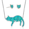 Turquoise Cat Necklace and Earrings Jewelry Set