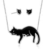 Black Cat Necklace and Earrings Jewelry Set