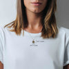 Model Wearing Gemini Necklaces for Lovers of the Zodiac | Inscribed in 24k Gold Birthday Jewelry Gift