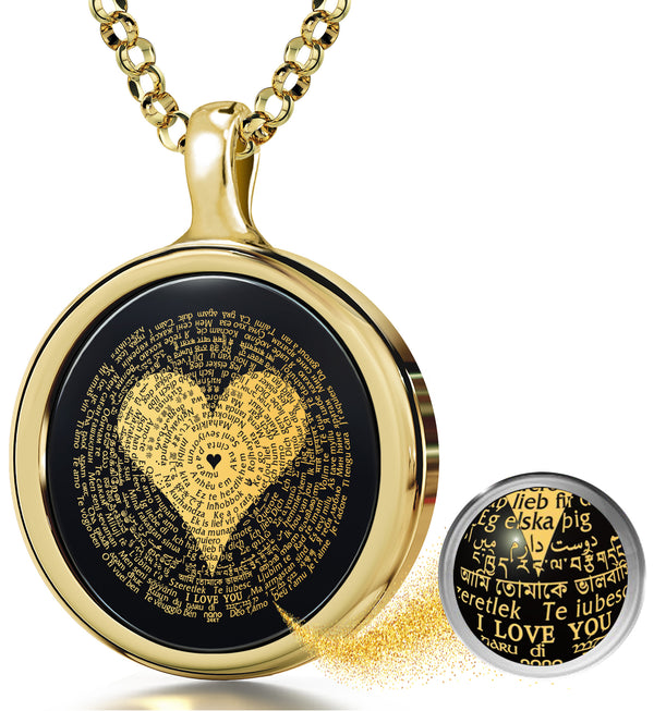 出産祝い Nano 120 Jewelry Gold Plated Silver Love Pendant Necklace Gift I  NanoStyle Love I You in 120 Languages in P