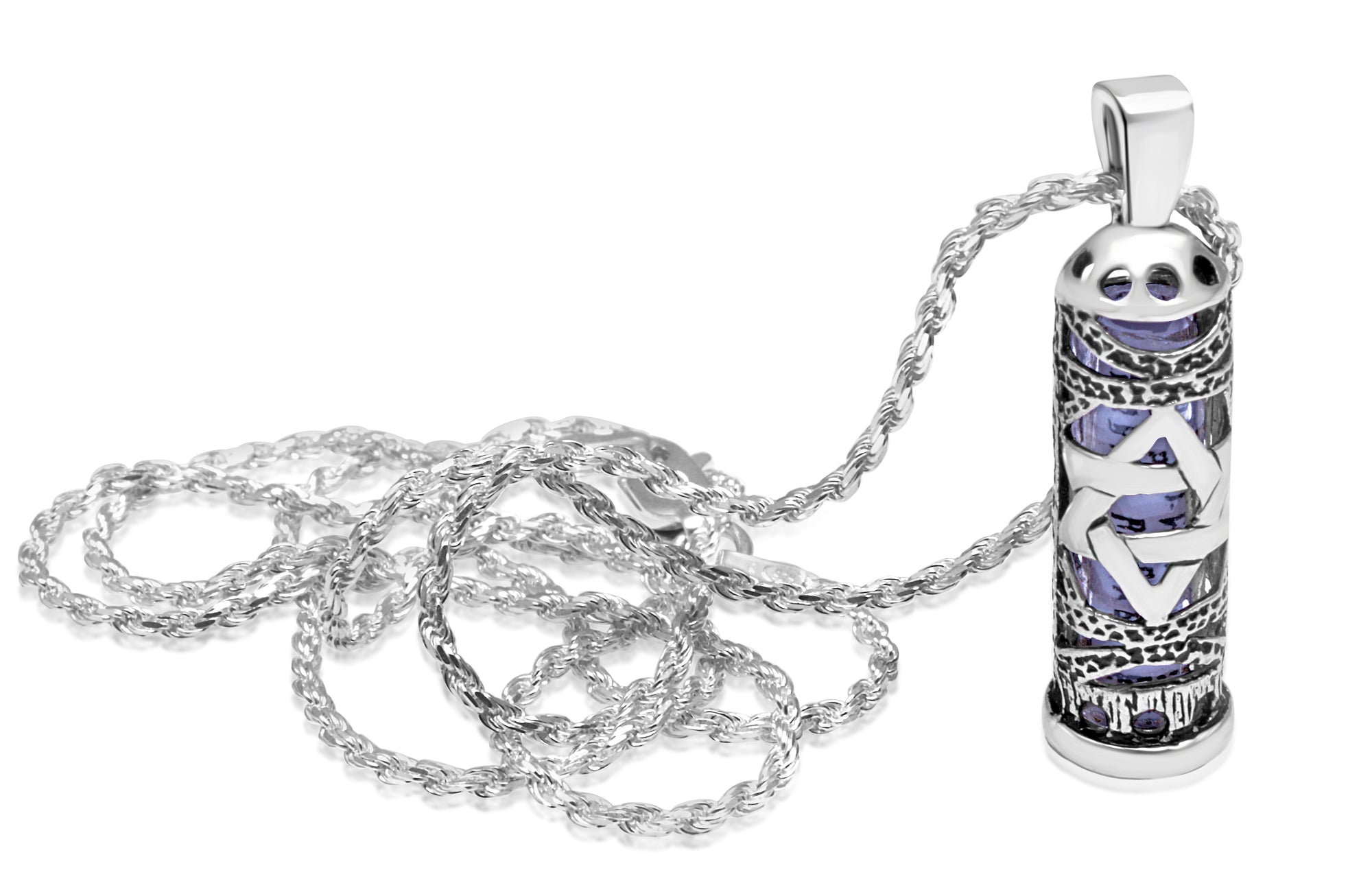 thumbnail image 2 of .925 Sterling Silver Mezuzah Torah Pendant With Star Of David & Box Chain - Religious Necklace 2 of 3