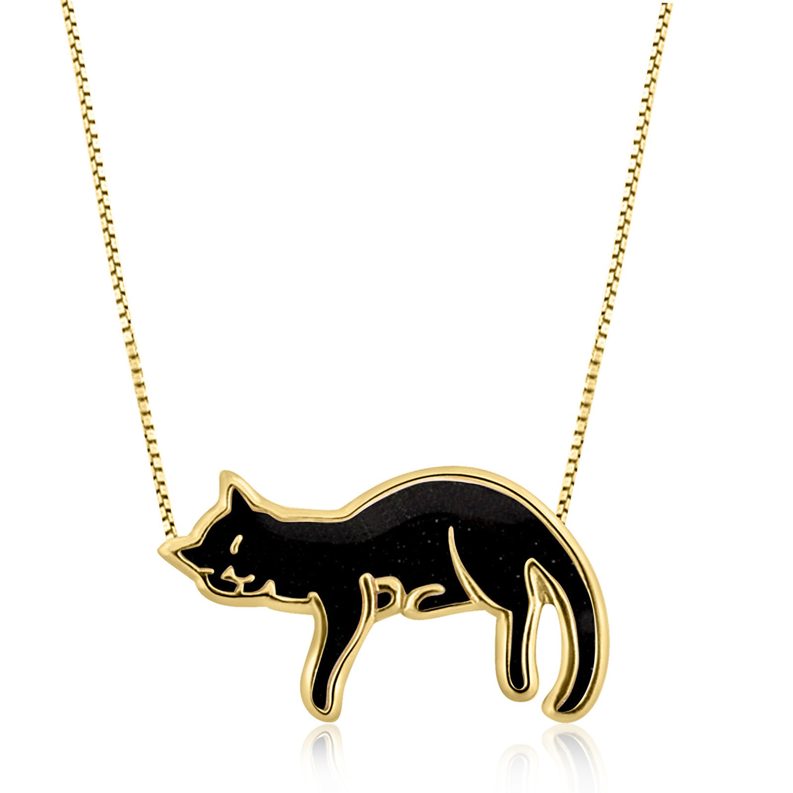 Gold Plated Black Cat Necklace - Sleeping cat pendant Gift for Cat lover