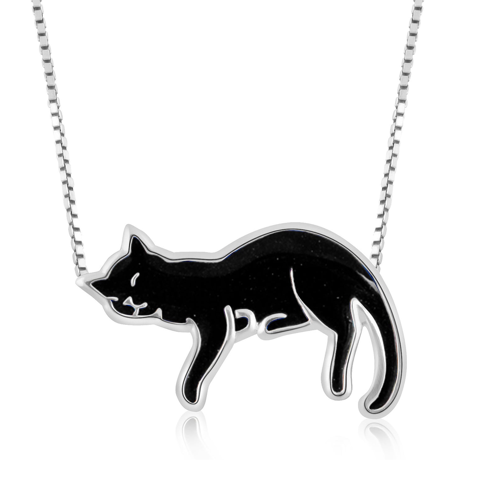 Black Cat Necklace - Sleeping cat pendant t Gift for Her