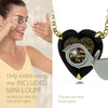 Girl looking thru magnifying glass 24k gold inscribed nanostyle necklace