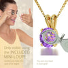 Girl looking thru magnifying glass 24k gold inscribed nanostyle necklace