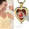 Girl looking thru magnifying glass 24k gold inscribed nanostyle necklace