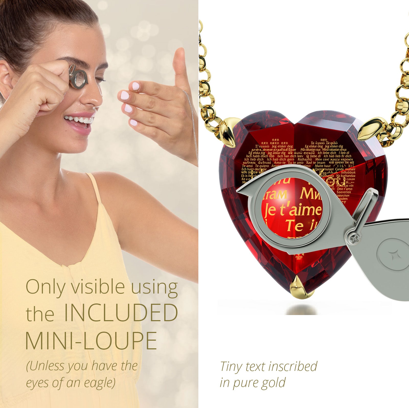 I Love You in 120 Languages Heart Necklace Set | Valentine's Gift