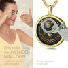 Girl Looking thru Magnifying glass Cancer Necklace Inscribed in 24k Gold Crab and personality characteristics Nano Jewelry