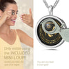 Girl Looking thru Magnifying glass Cancer Necklace Inscribed in 24k Gold Crab and personality characteristics Nano Jewelry