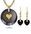 Gold Plated Silver I Love You Necklace 24K Gold Inscribed in 120 Languages and Crystal Heart Earrings